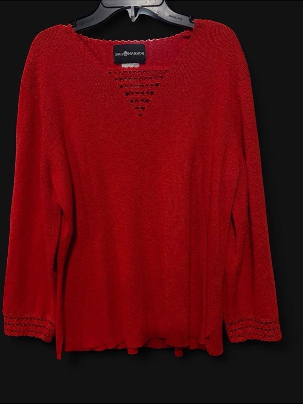 Sag Harbor Red V-Neck Crochet-Trim Pullover